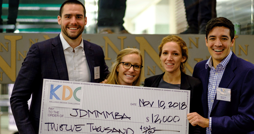Northwestern team, JDMMMBA, won $12,000 for their solution, Medtronic NextStep Trial Project. Credit: Oscar Dang