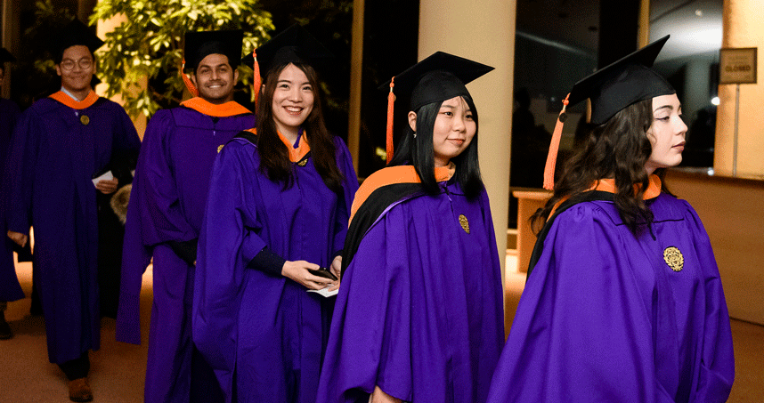 Graduates proceed into Pick-Staiger Concert Hall for the Fall 2018 commencement ceremony. Credit: Joel Wintermantle