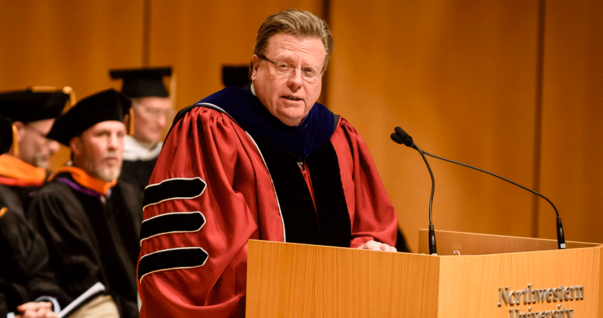 Matthew Tirrell ('73) discusses his time at Northwestern during the commencement address. Credit: Joel Wintermantle