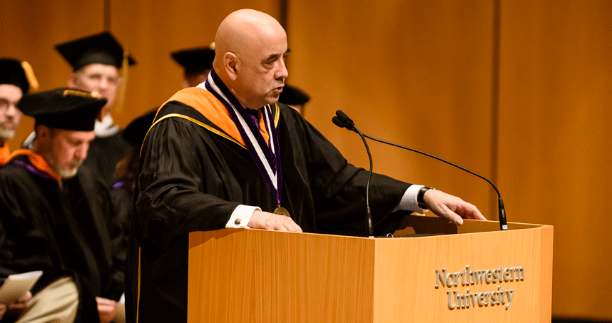 Dean Julio M. Ottino reminds graduates to stay connected to Northwestern. Credit: Joel Wintermantle