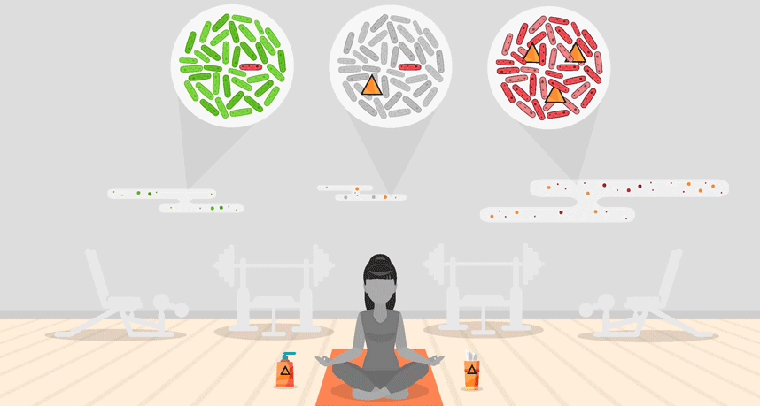 Illustration shows dust samples containing bacteria and triclosan, noted by a triangle. Credit: Vlad Tchompalov