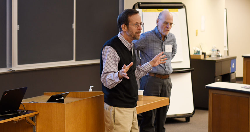 Feinberg's William Schnaper (speaking) and Northwestern Engineering's William Miller provide opening remarks.