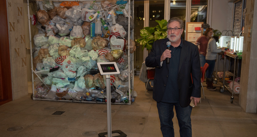 Professor Larry Birnbaum talks about the project, "68 Megatons," a sculptural wall made out of plastic waste.