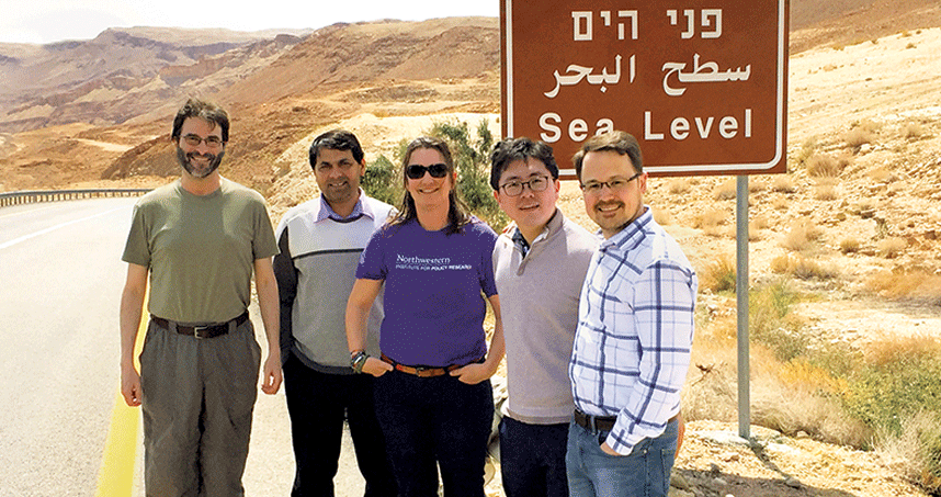 Professors Aaron Packman, Neelesh Patankar, Sera Young, Ken Park, and George Wells visit Israel in 2017.