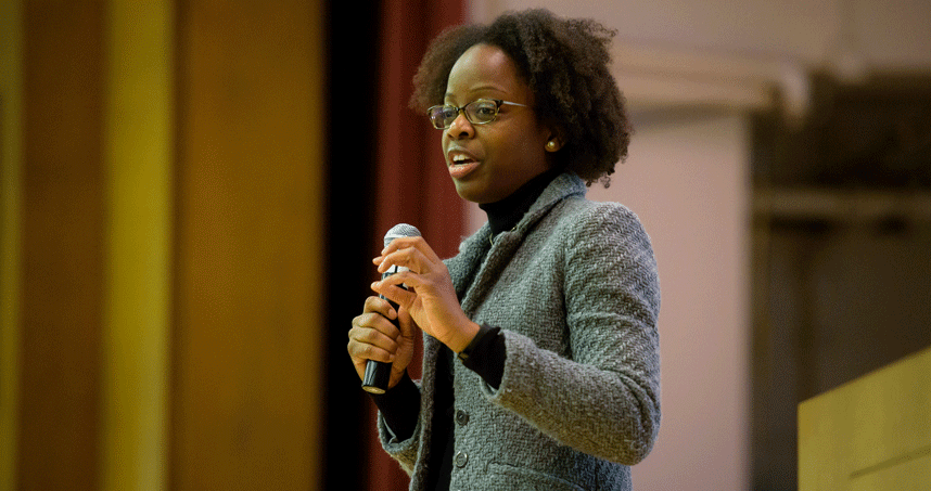 Alum Cynthia Pierre, who works at the BP Cherry Point Refinery, gave the keynote address for Career Day for Girls.