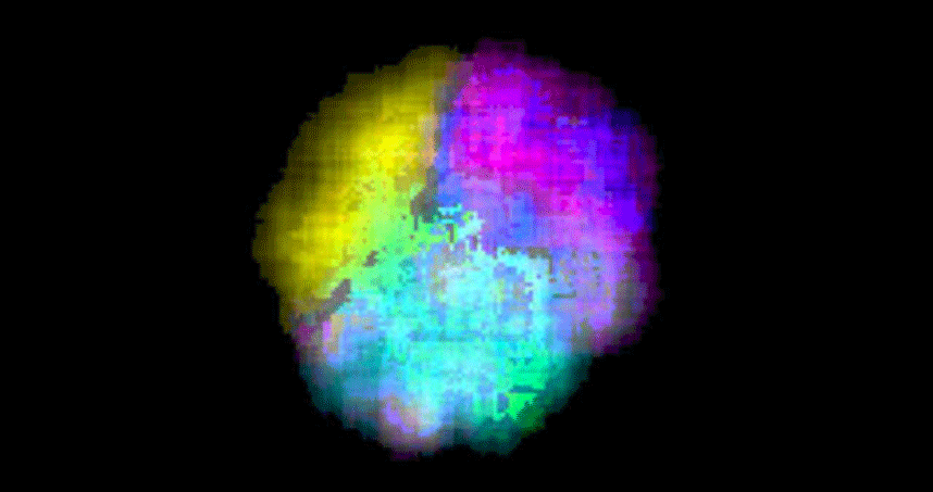 This research image shows a tetraphase heterostructured nanoparticle with six interphases.