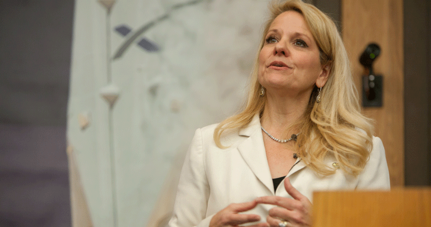 Shotwell discussed SpaceX's accomplishments and ambitions during the Roe lecture on February 28. Credit: Sally Ryan