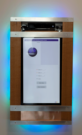 The kiosk located in the Department of Computer Science runs on the Companion cognitive architecture, developed by Professor Ken Forbus and the Qualitative Reasoning Group.
