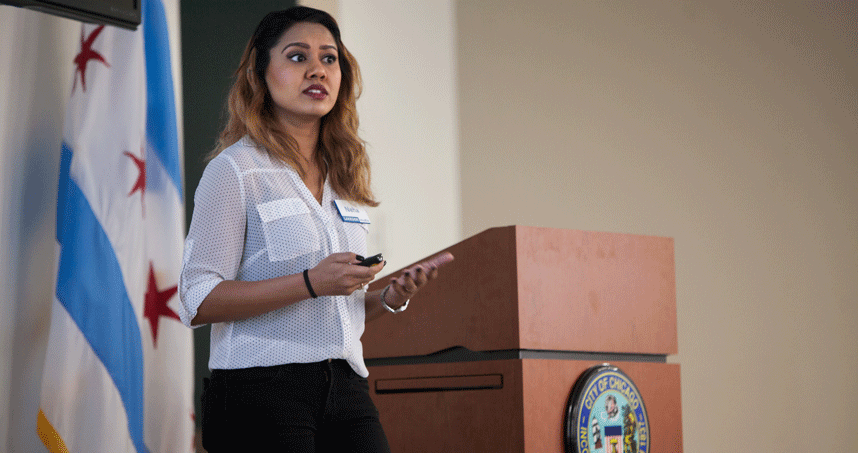 Neha Kodi shared the project, Civic Connect, to help residents increase their civic engagement. Credit: Sally Ryan