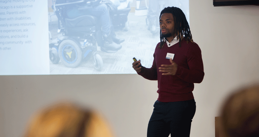 Jelani Roberts explained MOPD Hub, a platform to help parents of children with disabilities. Credit: Sally Ryan