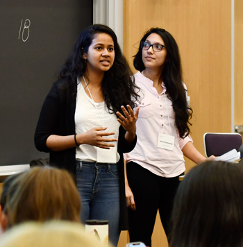 Dhansree Suraj (left) and Naomi Kaduwela present at the Hackathon.