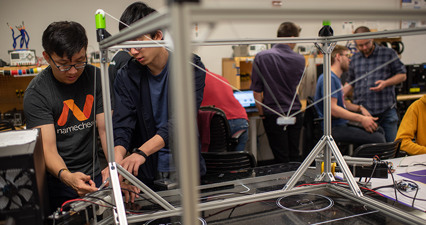 The robot, Cablebot, has the potential to enable large-scale 3D printing. Credit: Rob Hart