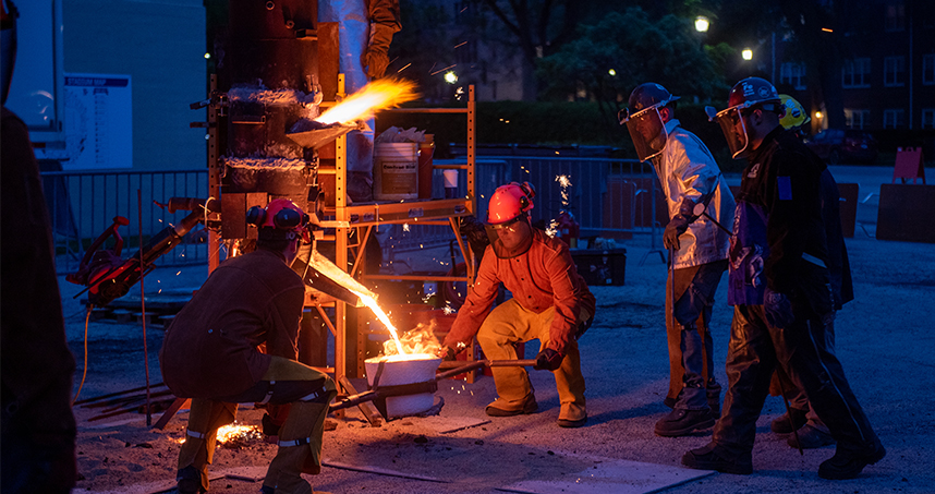 Students melted 600 pounds of iron during the culminating event for the Design 395-64 class. Credit: Rob Hart