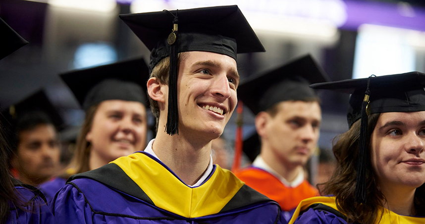 The master's commencement ceremony recognized 697 graduates. Credit: Joel Wintermantle.