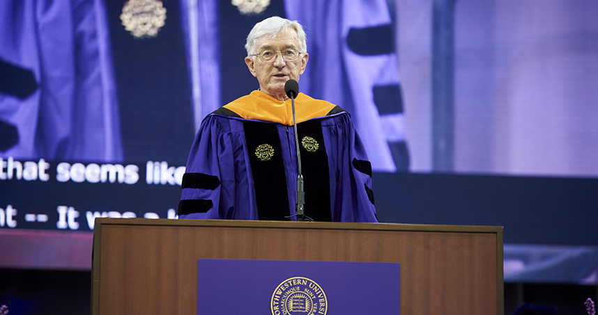 Warren Haug, a retired vice president at Procter & Gamble, addressed master's graduates. Credit: Joel Wintermantle
