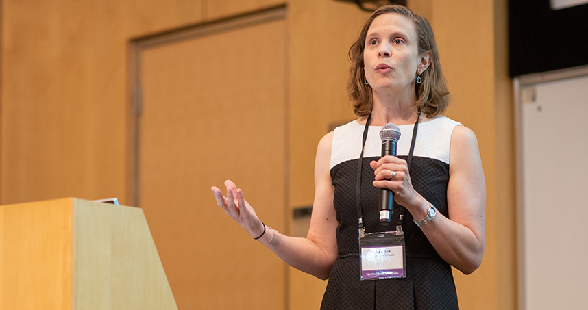 Jennifer Dunn, who coleads CESR, welcomes workshop attendees on July 16. Credit: Rob Hart