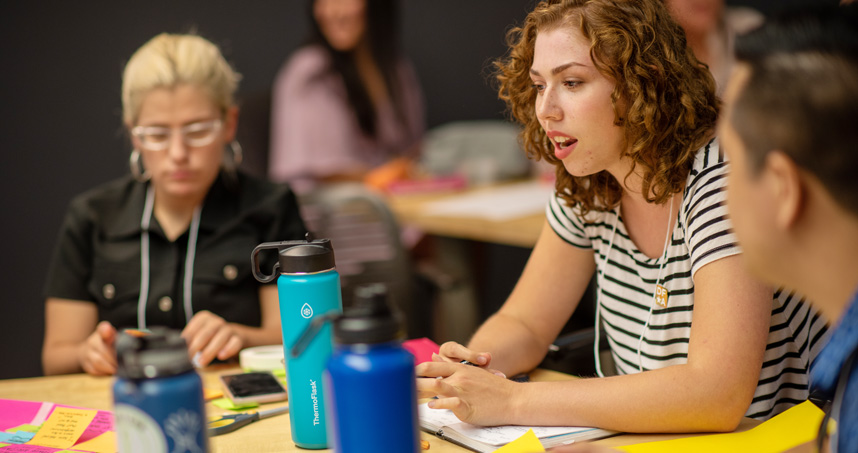Students discuss ideas to mitigate the affects of climate change at the DFA Design Sprint.