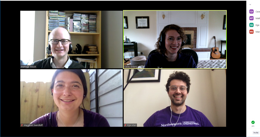 The BME 207 team: (clockwise from top left) Matthew Tresch, Casey Ankeny, TA Ege Altan, and TA Maggie Swerdloff.