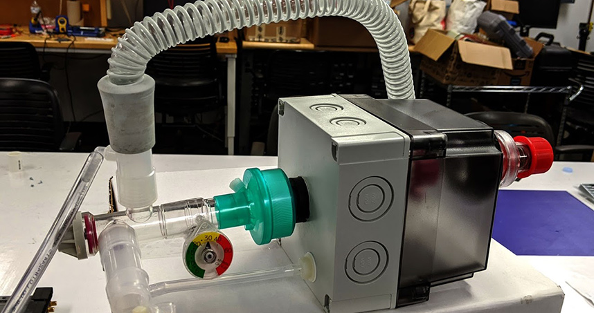 To adapt an emergency ventilator, engineers enclosed it inside an airtight chamber.