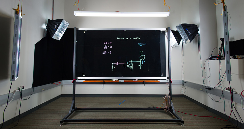 A view inside Professor Michael Peshkin's Lightboard studio.