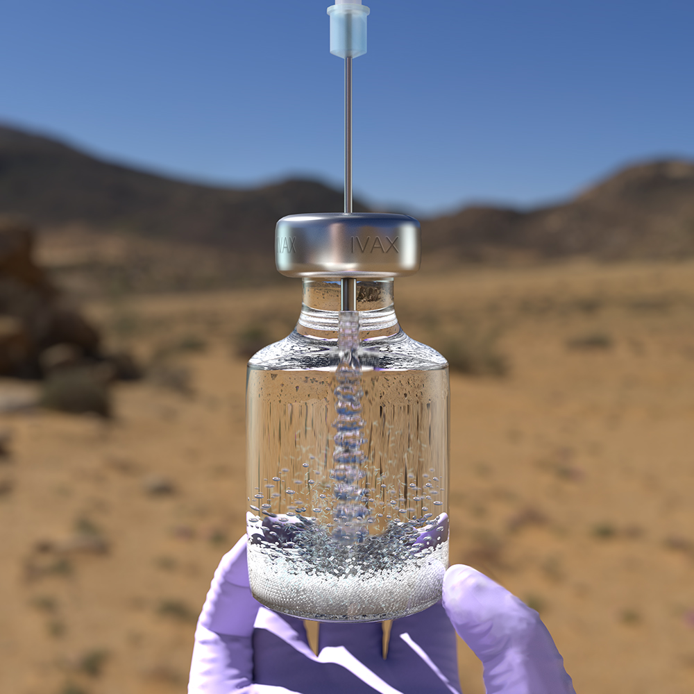 An artistic rendition of an iVAX vaccine being prepared in the field. Credit: Justin Muir