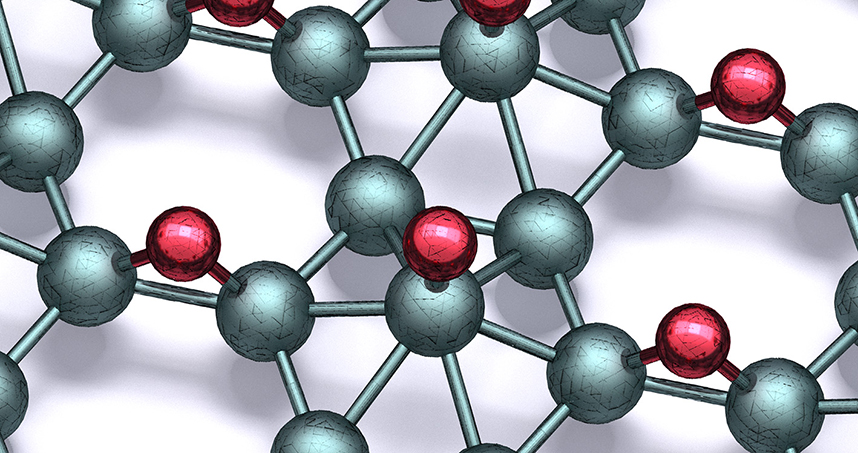 In this image, the teal balls represent boron and the red is hydrogen. Credit: Mark Hersam/Northwestern University