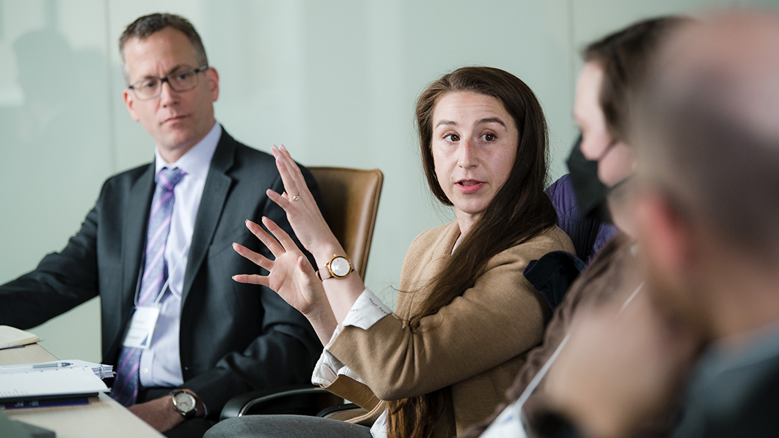 Northwestern Engineering's Todd Murphey and CASMI project PI Leilani Gilpin attend a Governance Advisory Committee meeting.
