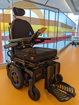 Power wheelchair equipped with the LUCI platform, donated by Sunrise Medical