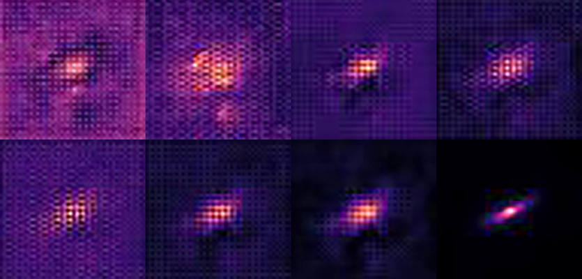 To remove the atmosphere from an image, the process pushes the starting image through eight layers of network, generating eight intermediate images. (Earliest image is on the top left; final image is on the lower right.)