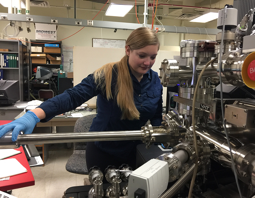 Jennika Greer works at the Northwestern University Center for Atom-Probe Tomography (NUCAPT). Credit: Dieter Isheim/Northwestern University