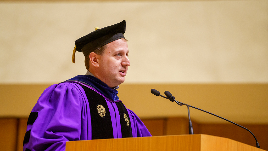 Dean Christopher Schuh delivers his remarks.