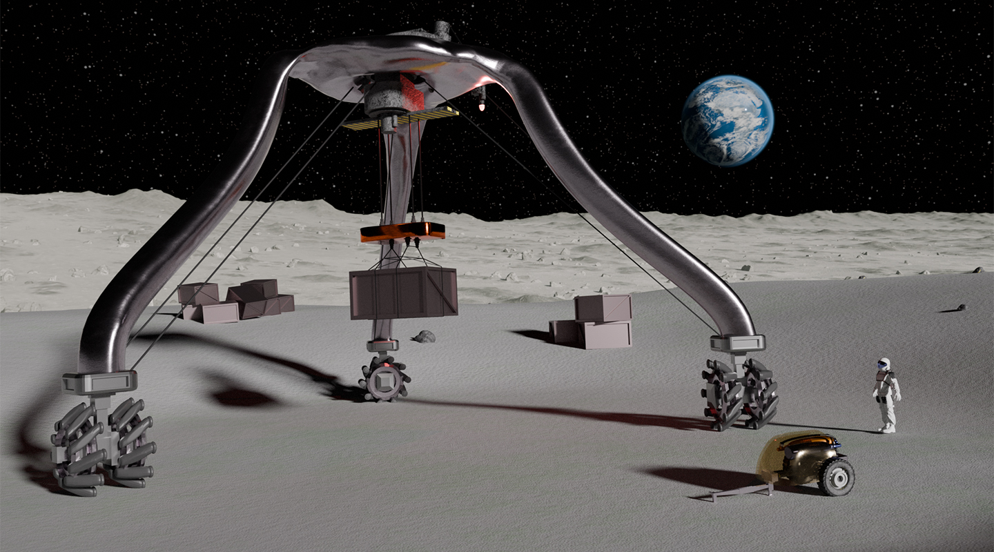 The group proposed a metal inflatable system made by laser-welding stacked layers of sheet metal along their aligned edges. Once on the lunar surface, pressurization would deploy gantries, solar towers, and other structures from rolled, folded, or origami-like stowed configurations. 