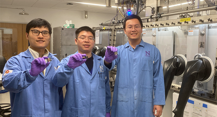 From left: Researchers Cheng Liu, Hao Chen, and Bin Chen show off the record-breaking work.