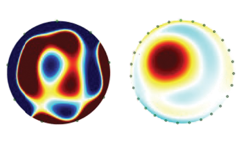 Using a 2D chest cavity model, the team demonstrated that compared to standard methods (left), the sensitivity volume method (right) can withstand over an order of magnitude higher noise while preserving the feature of interest (dark red circle).