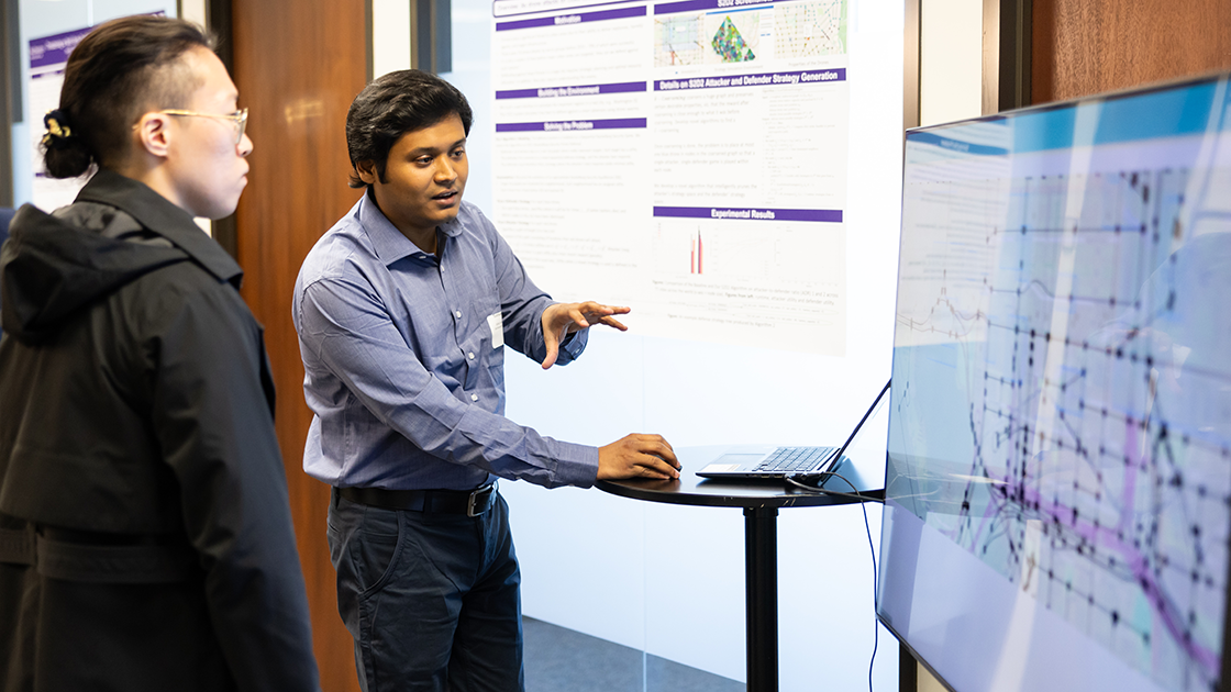 Computer science PhD student Tonmoay Deb shared the S2D2 project: 'Defending a City from Drone Swarm Attacks'