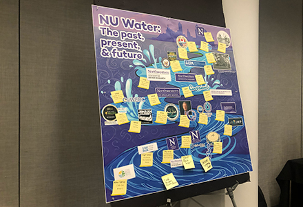 The poster, depicting key water-related breakthroughs, has room for more notes to be added. | Photo by Brian Sandalow