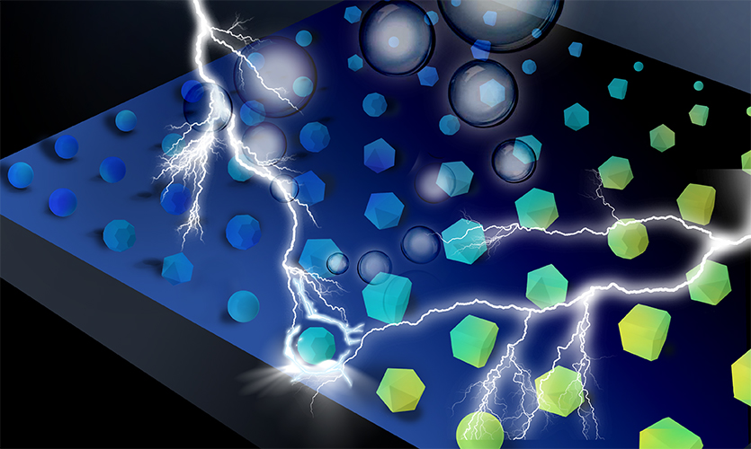 An artistic interpretation of the new catalytic material performing a reaction to split water. | Jin Huang and Siyuan Zuo
