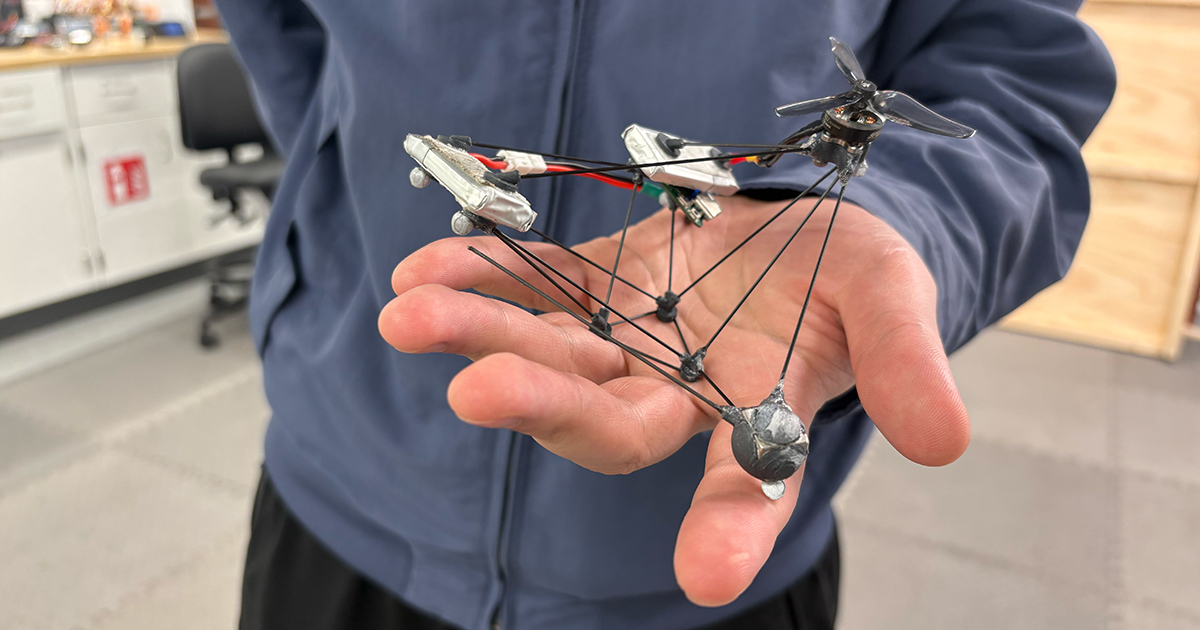 To design the drone, the Northwestern team, led by Michael Rubenstein, first used a computational model to generate roughly 20,000 drone configurations capable of stable flight. Then, they used AI and optimization algorithms to repeatedly rearrange the drones’ major components, including a motor, propeller, circuit board, counterweight, and batteries.