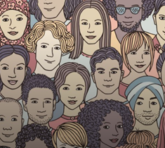 Illustrated faces of people from many backgrounds