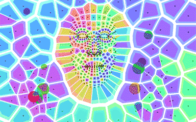 In generating this mask, Compton was inspired by Voronoi diagrams.
