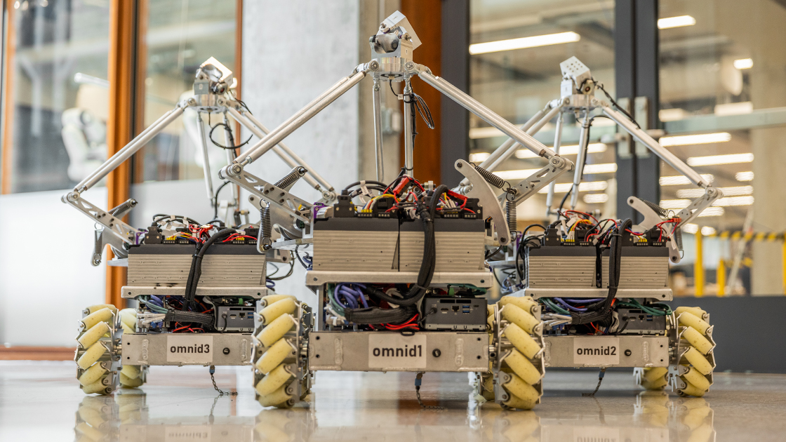 The three Omnid mocobots are capable of autonomously manipulating payloads with up to nine degrees of freedom.