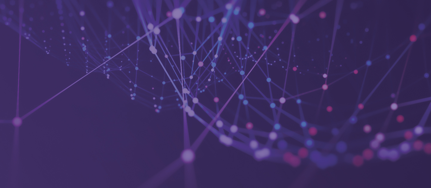 Purple graphic with dots and lines