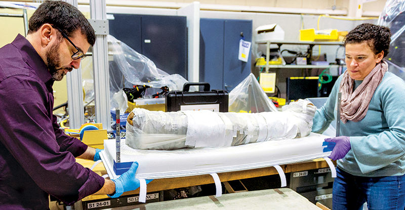 Preparing the mummy for X-ray at Argonne National Laboratory.