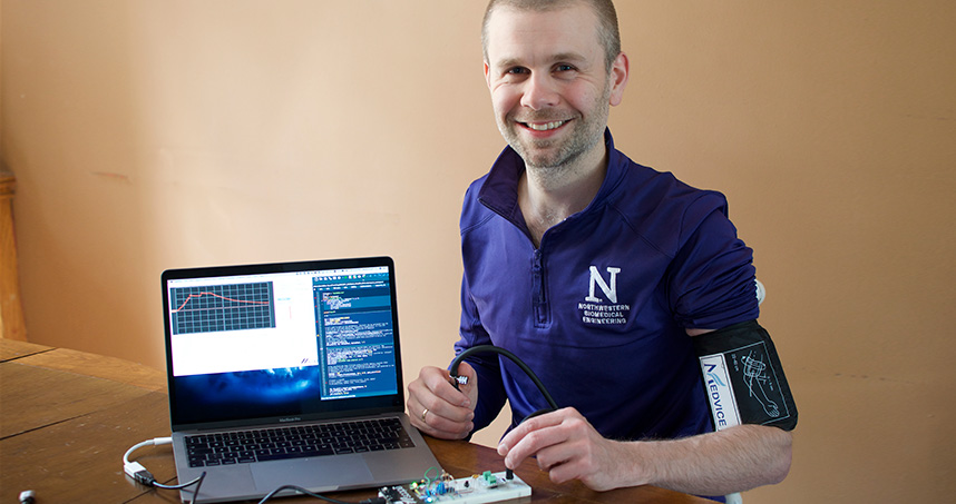 David O'Neill with the nScope, a USB-powered oscilloscope used by students in the Quantitative Experimentation and Design course this spring.