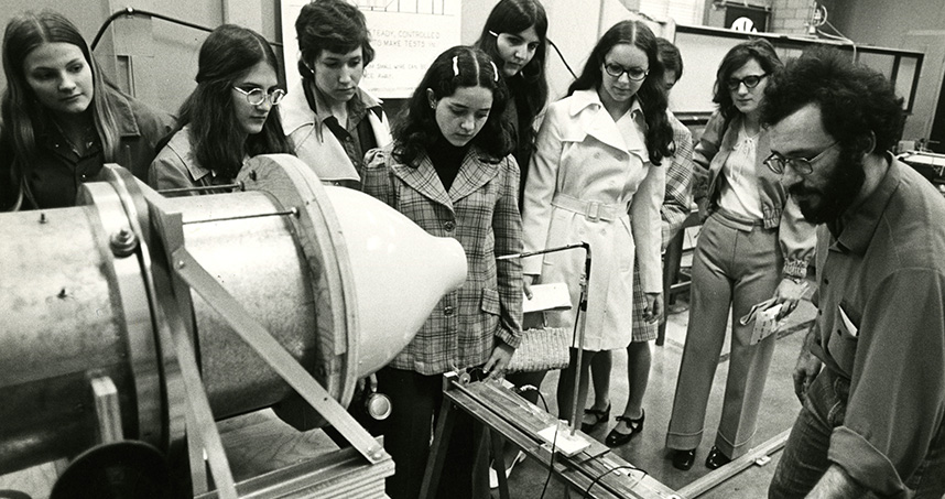 Career Day for Girls began in 1971 as Girls Open House. By 1973, shown here, the event had grown.