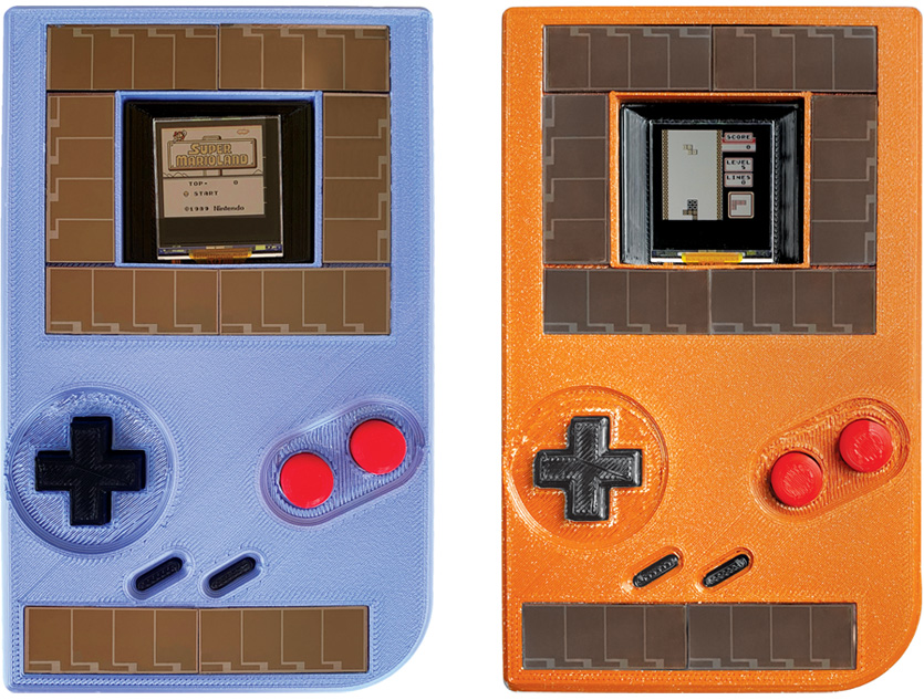 Small solar panels affixed to this battery-free 3D-printed Game Boy power the device, and pressing the red buttons harvests additional energy.