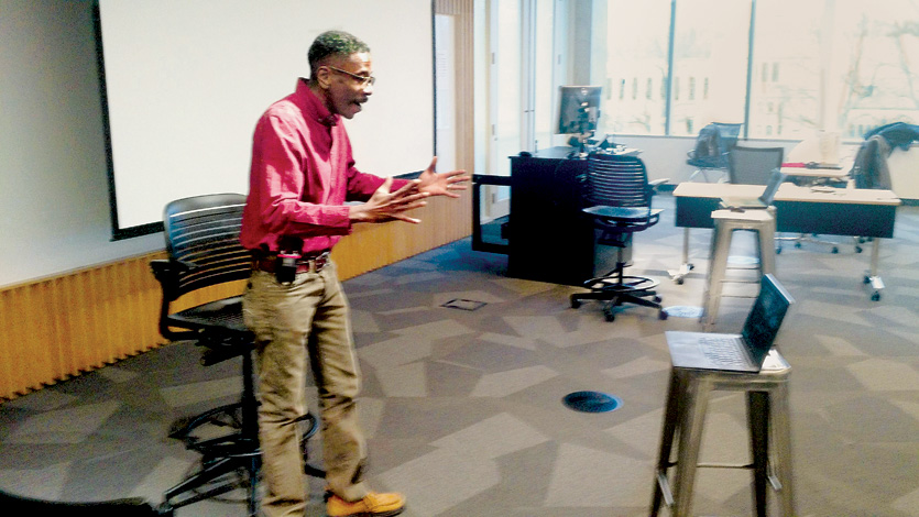 Northwestern Engineering's improv classes moved online and still created connections between students and inspired creativity. Here, Byron Stewart interacts with students virtually.