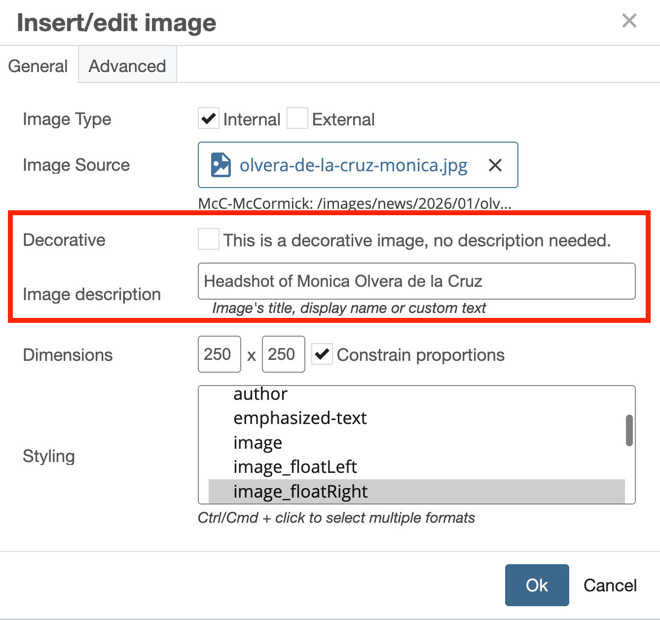 Image description field