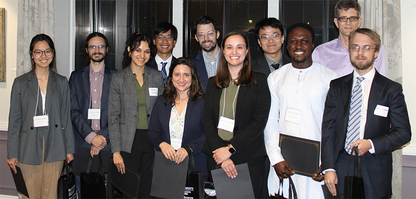 From left to right: Grace Xiong, David Garcia, Anushka Dasgupta, Clement Ekaputra, Joanna Ciatti, Cory Thomas, Leah Borgsmiller, Yukun Liu, Adetoya Adekoya, Professor Derk Joester, Eric Viklund. Missing: Whitney Tso, Sarah Boyer, Dingchang Zhang, and Doruk Cezan.