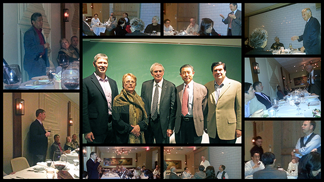 Center Photo: Kevin Lynch, Gail Belytschko, Tinsley Oden, Jianmin Qu, Horacio Espinosa; Clockwise from top left: Wing Kam Liu delivers toast; friends and colleagues remember Ted Belytschko; Jianmin Qu delivers toast; Leon Keer delivers toast; Zdenek Bazant delivers toast; Former student remembers Ted Belytschko; Former student remembers Ted Belytschko; Reception guests toast Ted Belytschko; Kevin Lynch delivers toast